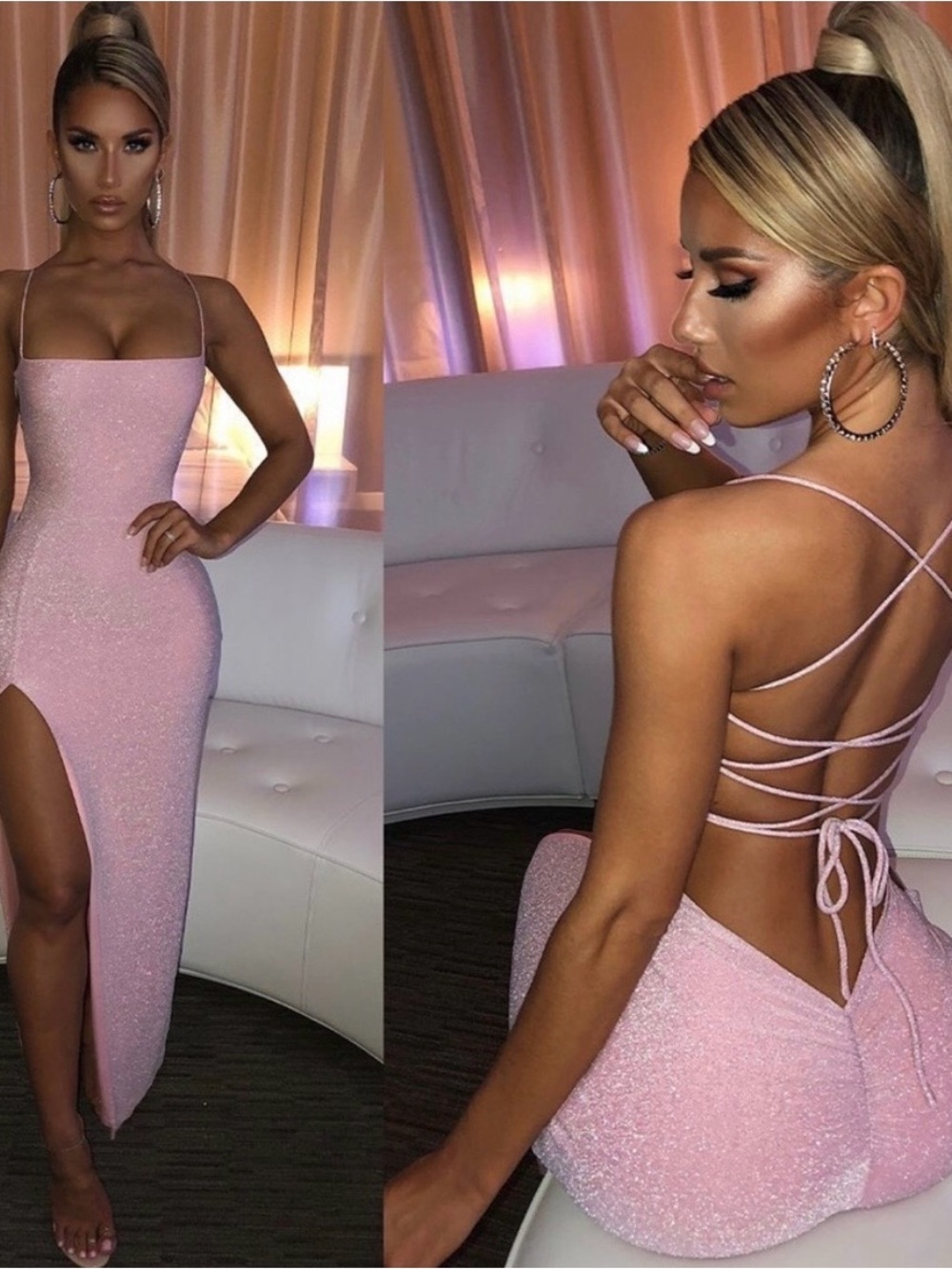 🆕(NWT) BABYBOO Miley Maxi Dress in Pink Sparkle. Size SMALL
